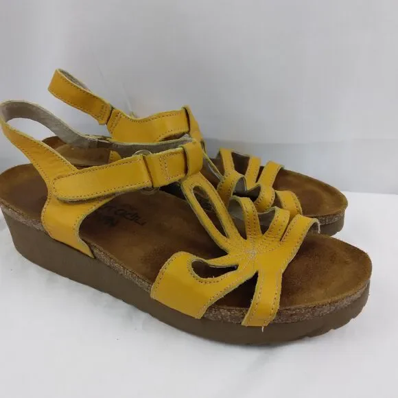 Naot Sandals Slingback Strappy Yellow Leather Open Toe Casual Womens 35 US 4 4.5 - Picture 2 of 12